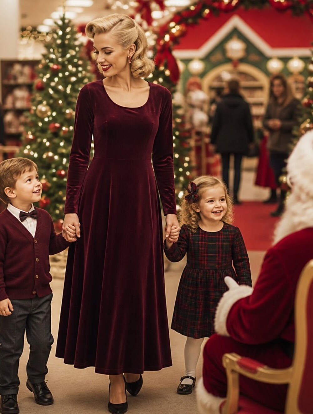 Kathie Lee Collection Deep Burgundy Velvet Long-Sleeve Maxi Dress
